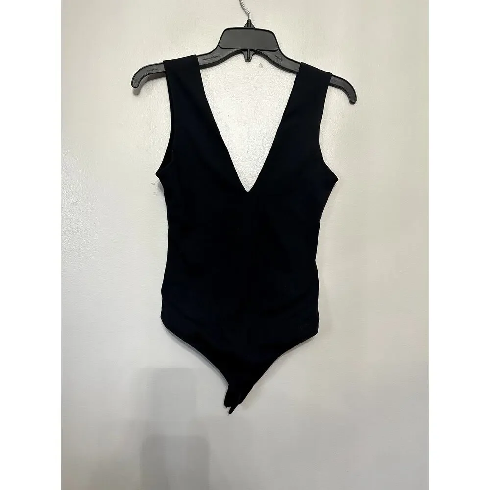 Free People Women's Black Keep It Sleek V Neck Bodysuit S NWOT_2